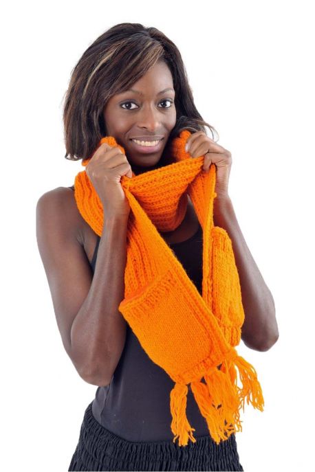 Echarpe mouffle pure laine orange