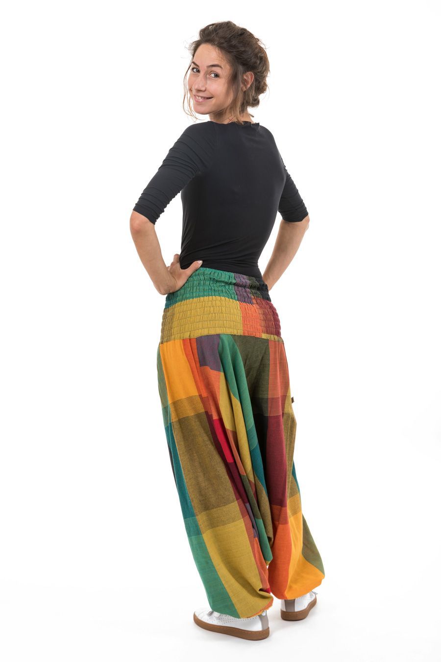Pantalon Sarouel Femme Ethnique - Taille Haute élastique - Style Boho Plage été - 100% Rayonne