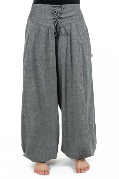 Pantalon ethnic chic aladin zen ceinture corset gris chine Divyna