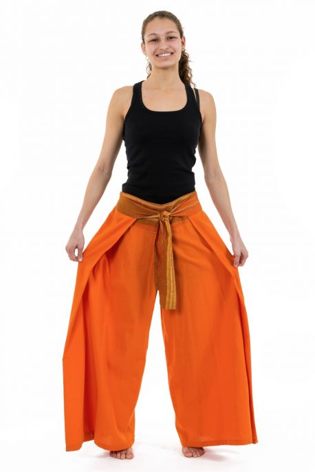 Pantalon ethnique leger ceinture sari brillant orange Orih