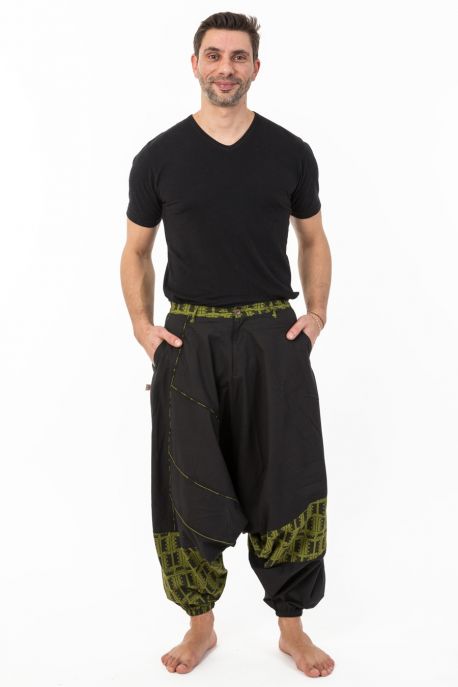 Sarouel homme ethnique noir kaki Nehuda