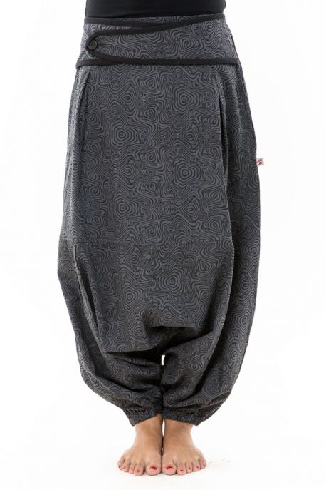 Sarouel femme hiver gris souris imprime psychedelic noir personnalisable