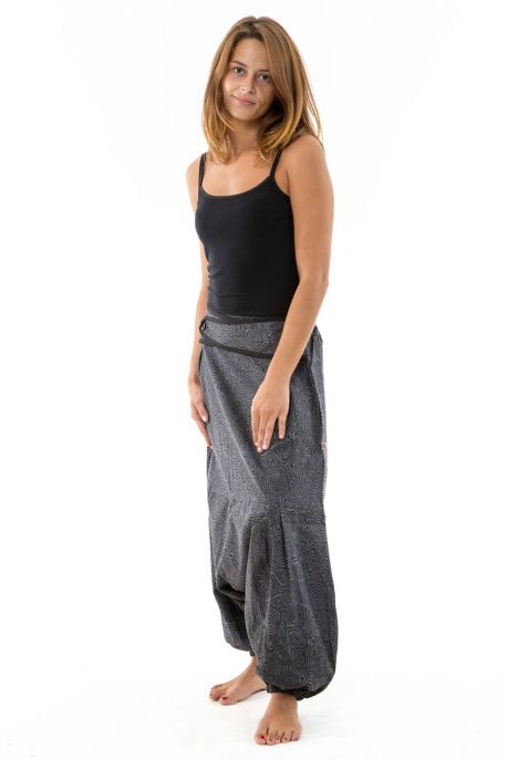 Sarouel femme hiver gris souris imprime psychedelic noir personnalisable