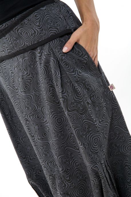 Sarouel femme hiver gris souris imprime psychedelic noir personnalisable