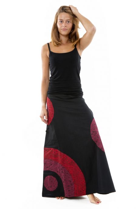 Jupe longue psychedelic nepali dream noir rouge hiver personnalisable