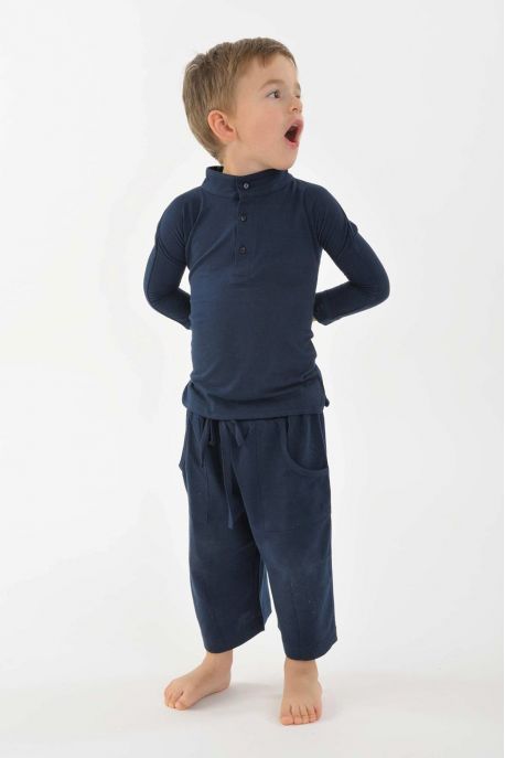T-shirt polo coton bio col mao manches longues enfant