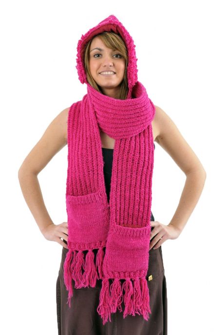 Capuche Echarpe moufle pure laine douce Le 3 en 1 