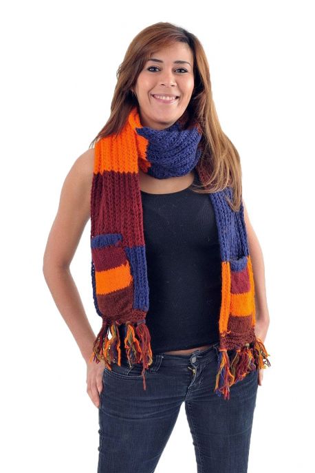 Echarpe poches moufles pure laine multicolore