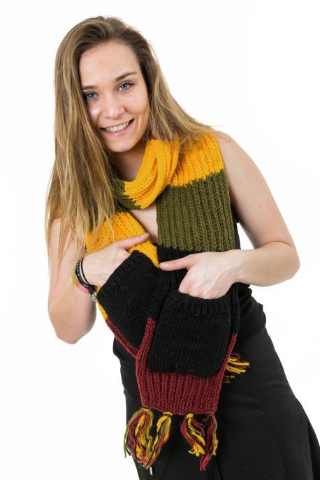 Echarpe poches moufles pure laine multicolore