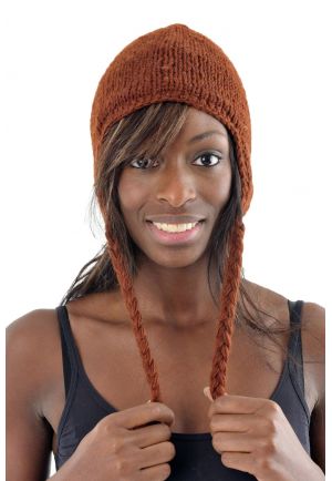 Bonnet marron clair pure laine et polaire douce du Nepal